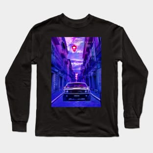 Classic Car in Blue City Long Sleeve T-Shirt